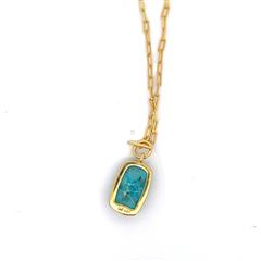 Gold Tone Sterling Silver Turquoise Toggle Necklace - 18